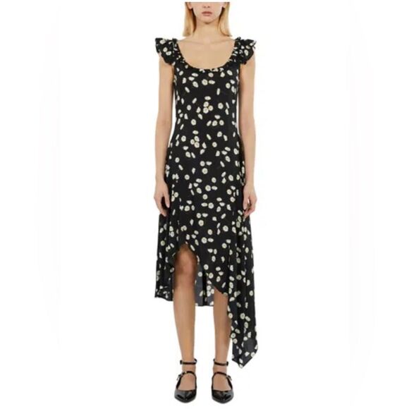 The Kooples black, white and yellow Daisies Satin slip dress y2K inspired - Picture 1 of 11